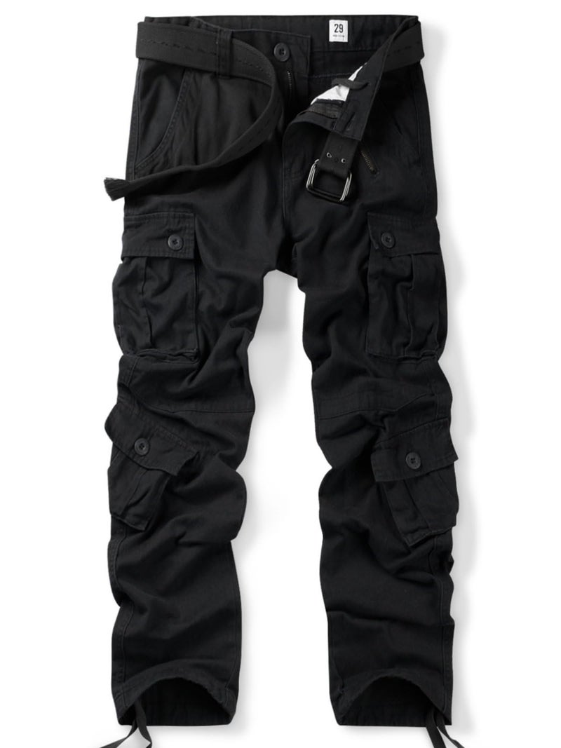 OCHENTA Men's Cotton Casual Cargo Work Military Tactical Combat Army Pants with 8 Pockets Black 32 - Image 1
